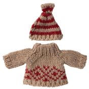 Pull et bonnet en tricot souris tenue ski maileg - maman