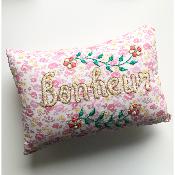 Coussin Csao brodé Bonheur - Fleuri rose