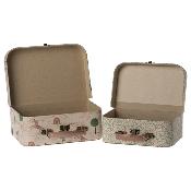 Set de 2 valises maileg - tissu fleuri et petits chevaux