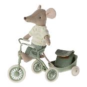 Souris maileg grand frère série Tricycle - cartable vert