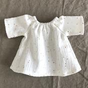 Mini dress for Paola Reina and Minikane dolls - white cotton gauze / gold dots