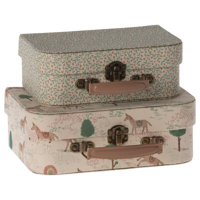 Set de 2 valises maileg - tissu fleuri et petits chevaux